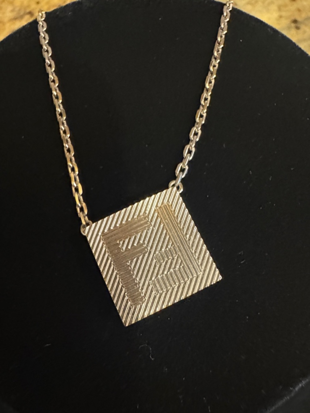 Fendi Shadow Necklace with a square pendant cable link chain, Palladium finish - Picture 6 of 11